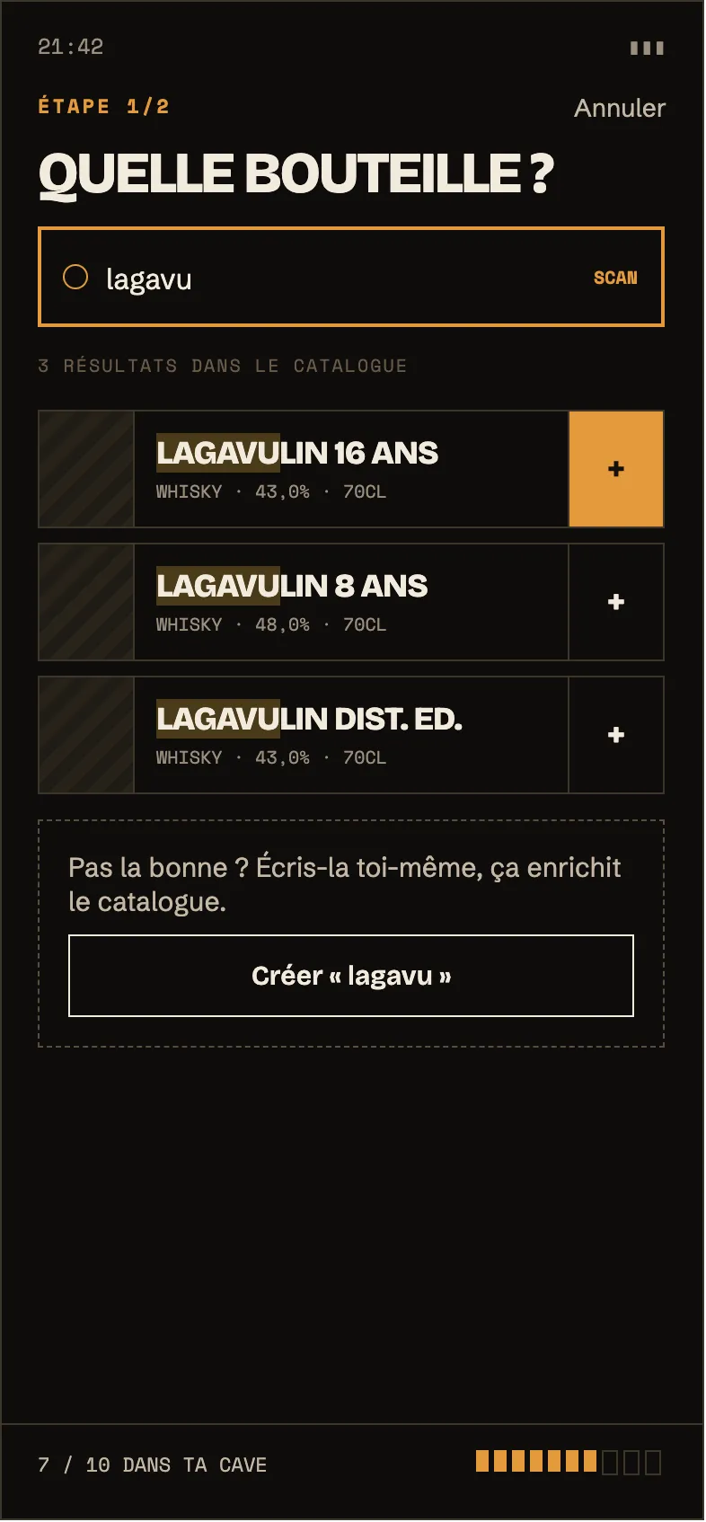 Recherche d'une bouteille dans le catalogue